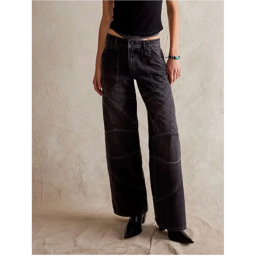 NEW We The Free People Jeans 29 Mid Rise Boyfriend‎ Baggy Moto Unknown Reasons